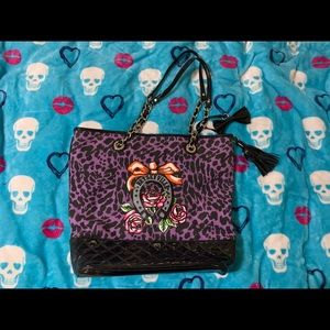 Betsy Johnson purple cheetah canvas tote